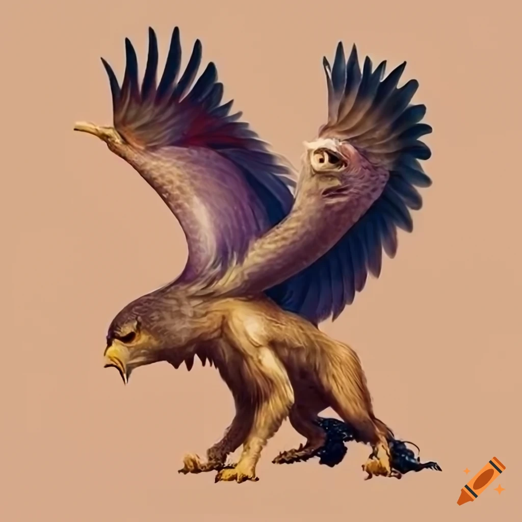 Chimera creature with herring, lion, and eagle features