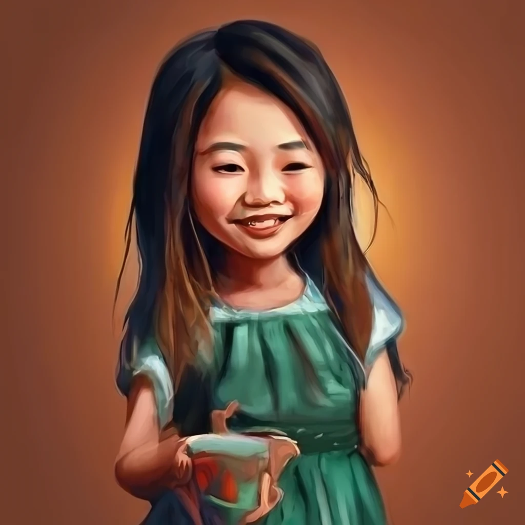 Portrait of a happy Vietnamese family in a CGI illustration style painting