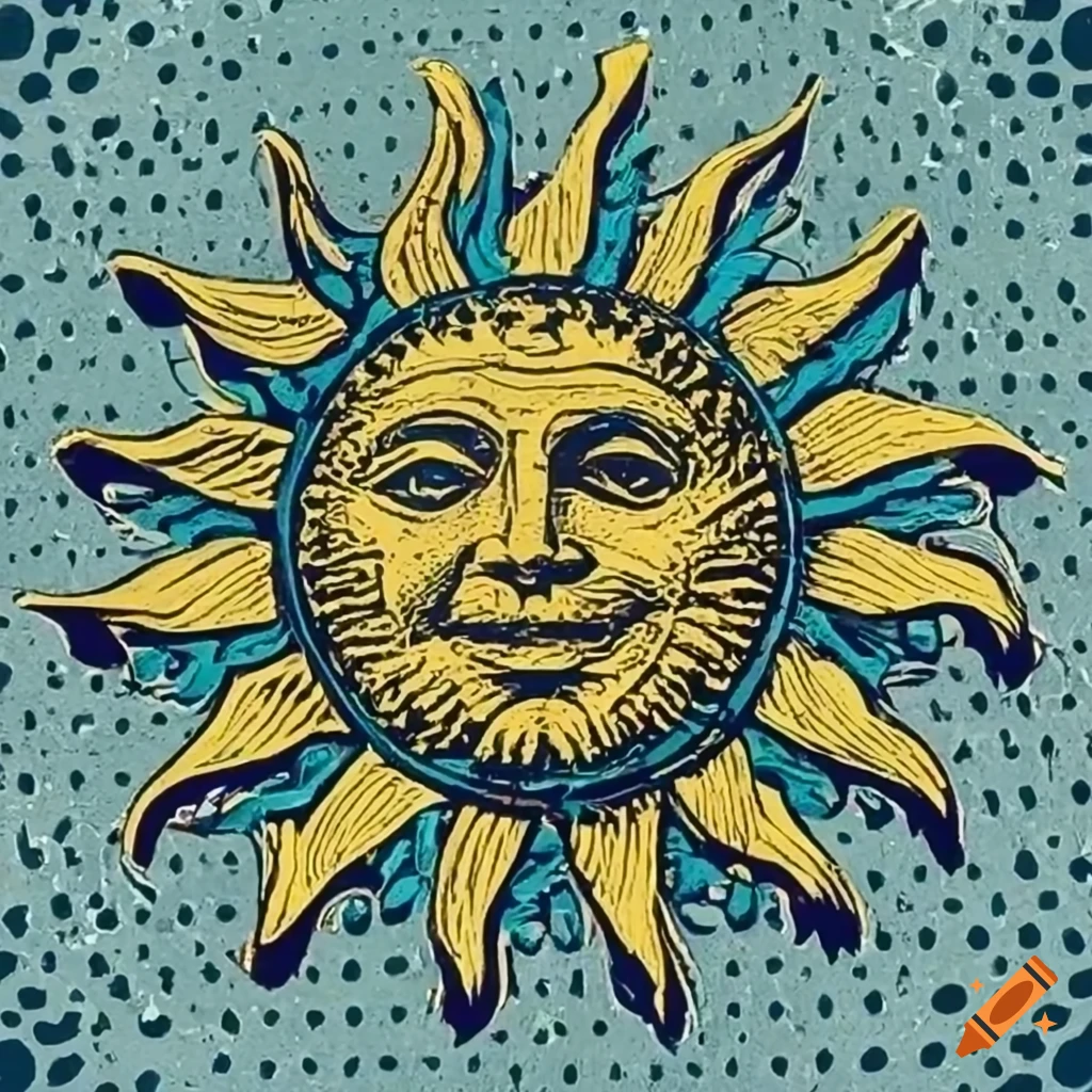 Smiling sun face in circular pop art style