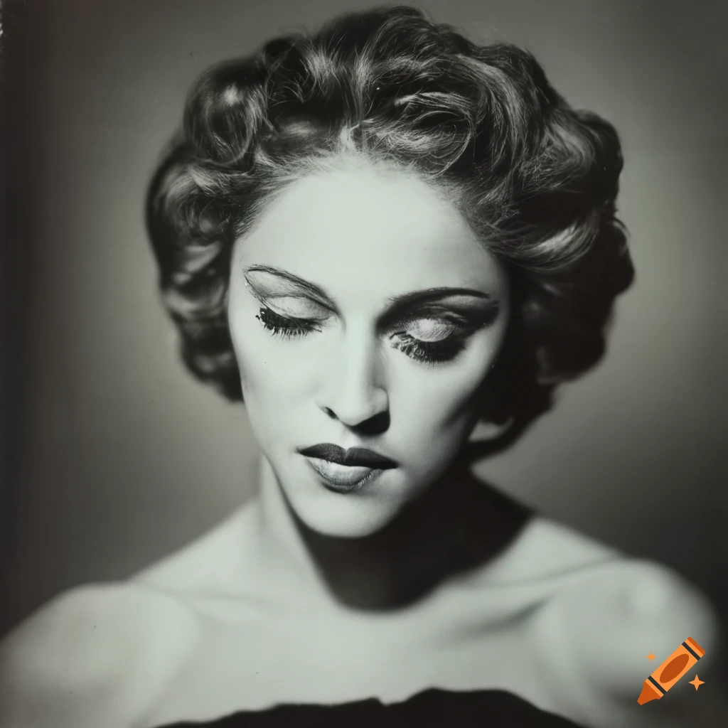 Portrait of madonna in black and white, high definition, by man ray in