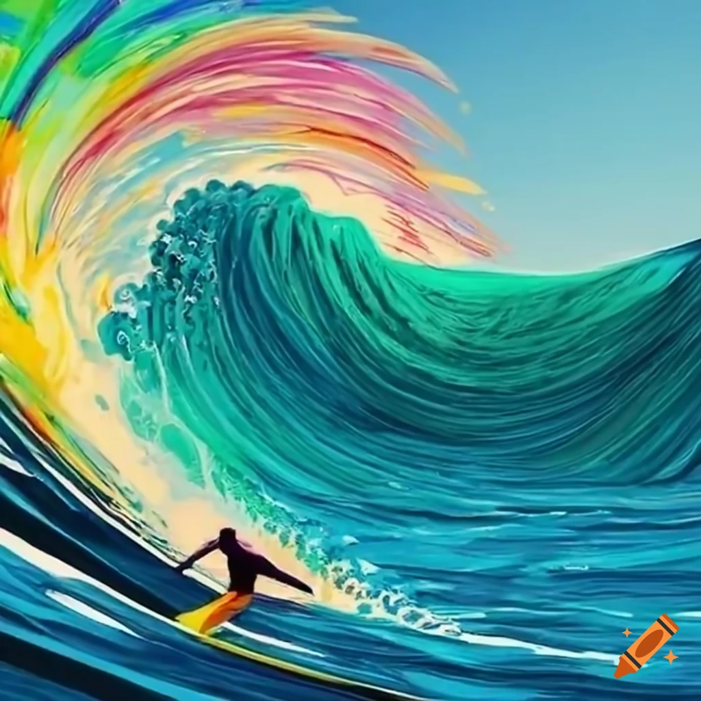 Surfer riding a massive wave