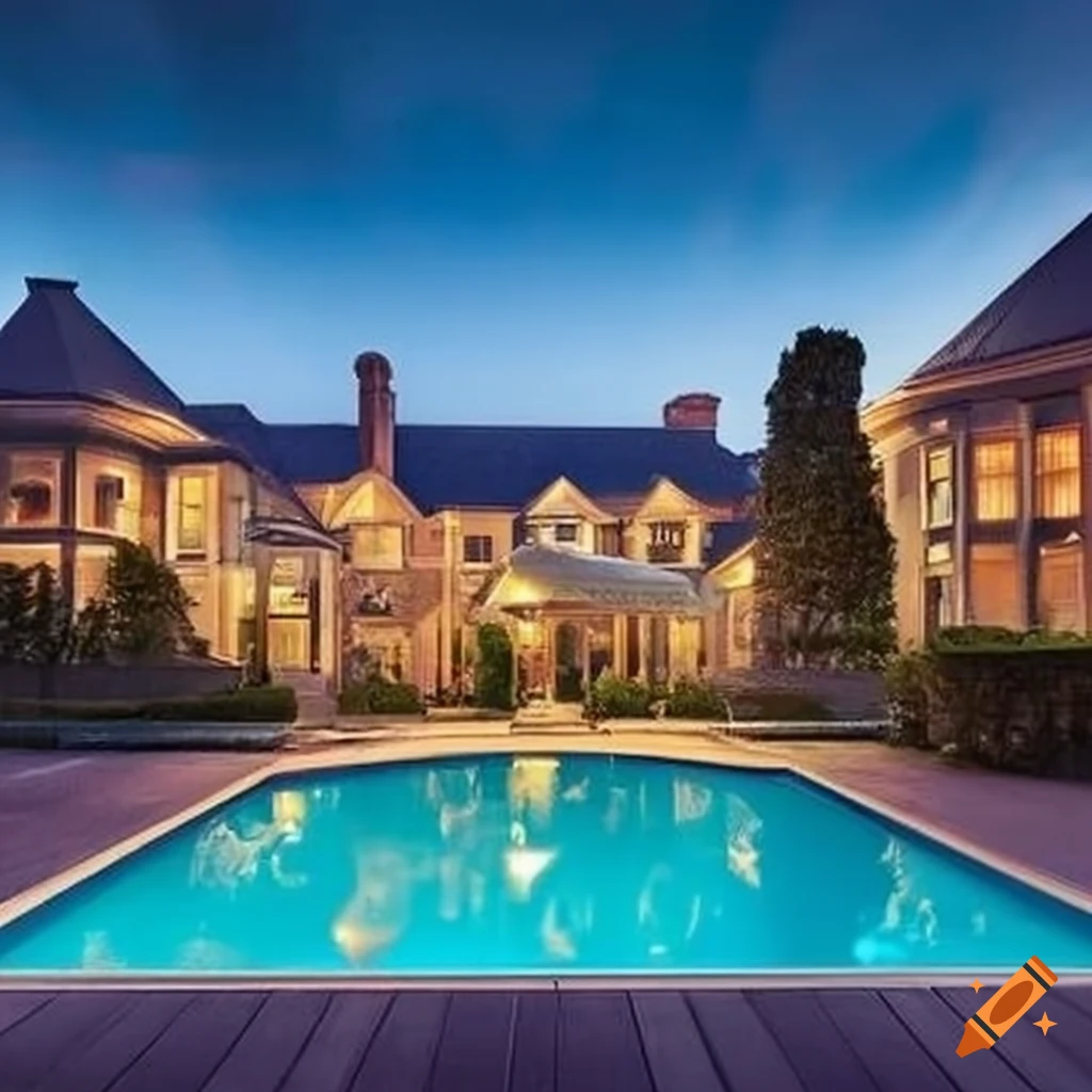 Mansion built around a pool
