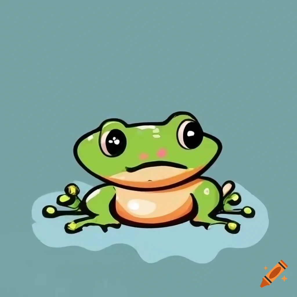 Cute small green frog in a winter forest