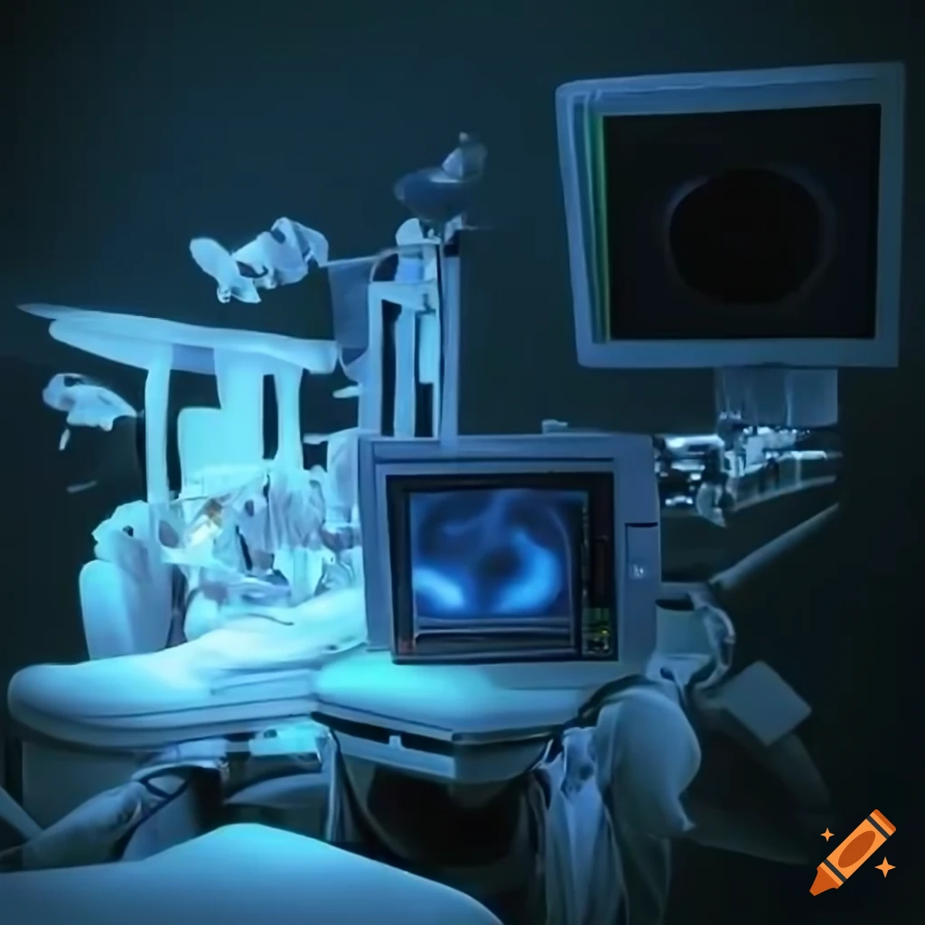 AI-generated medical equipment sales catalog with a heart in the center and minimalist logos of medical machines