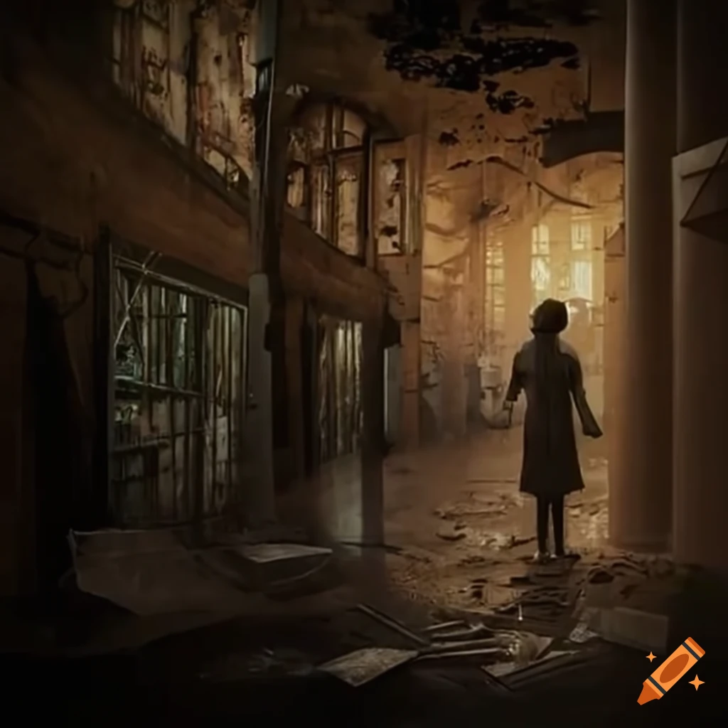 Post-apocalyptic haunted interior of a shopping complex