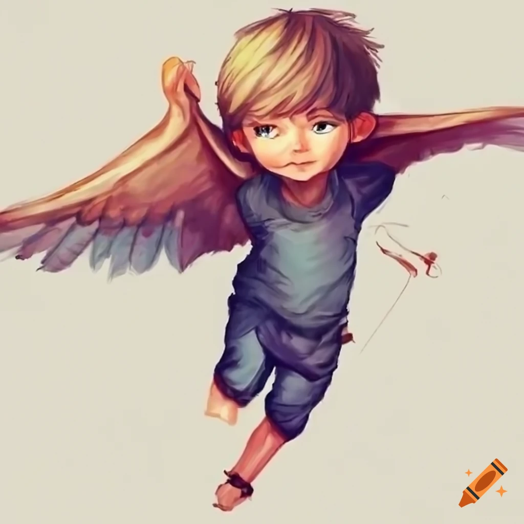 Drawing of a flying boy on Craiyon