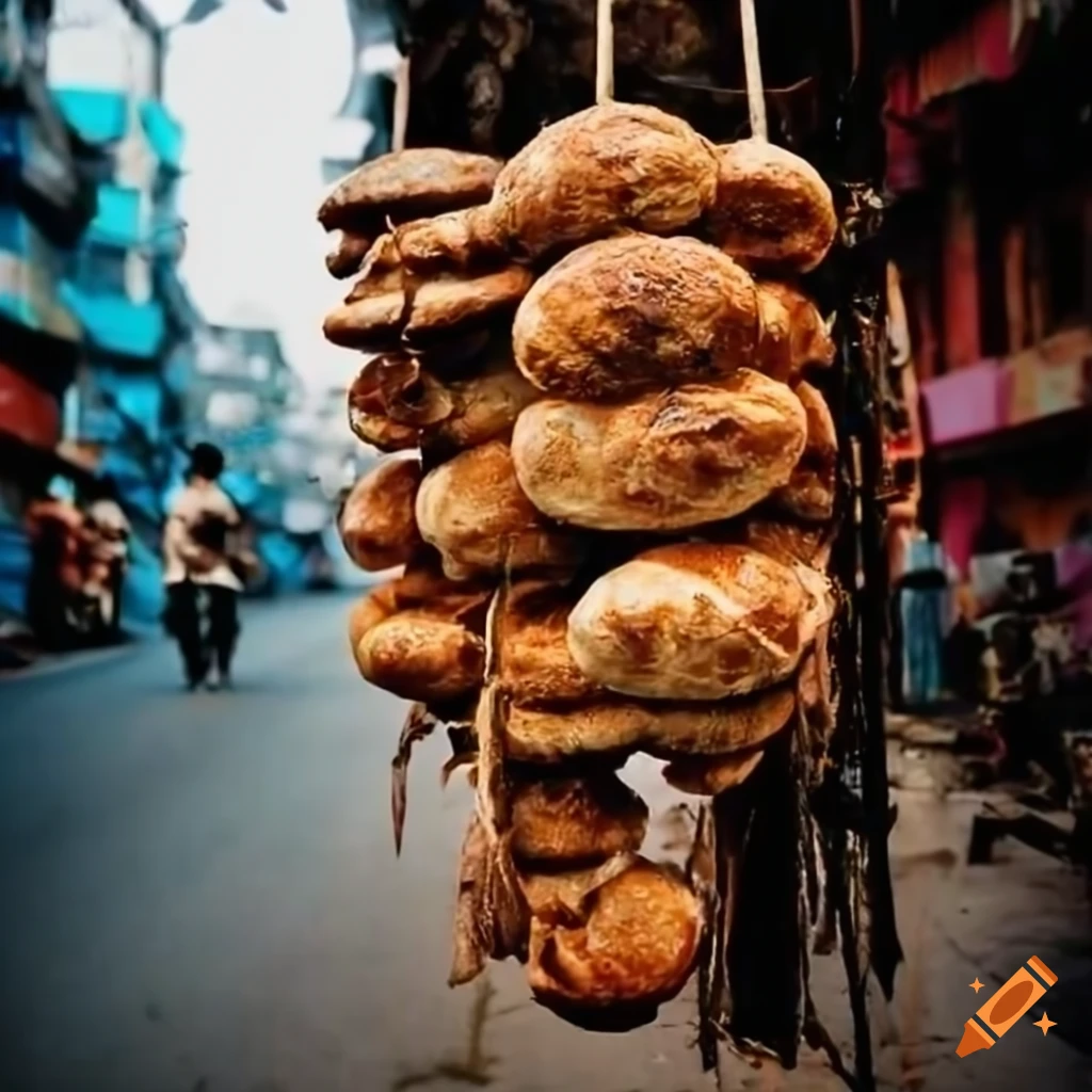 Dhaka street with hanging bread