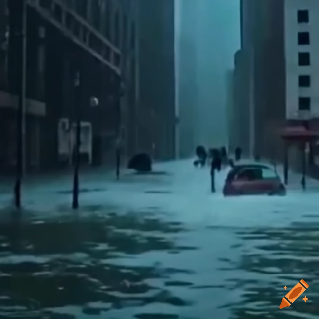 Vhs footage of hurricane landfall in new york city on Craiyon