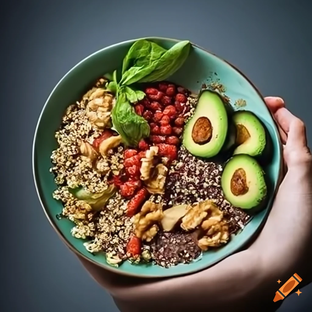 Superfood fusion bowl with tricolor quinoa, spinach, goji berries