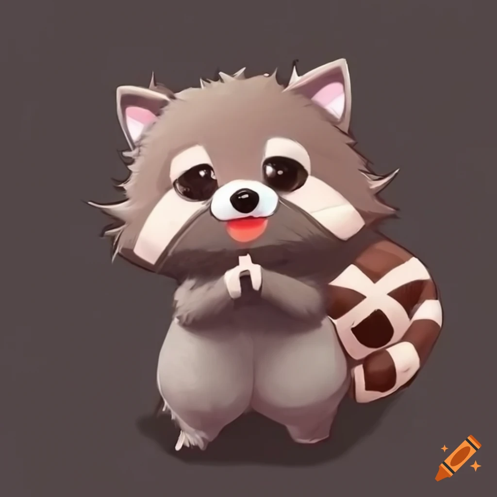 Cute chonky raccoon with neotenic features in an adorable anime style ...