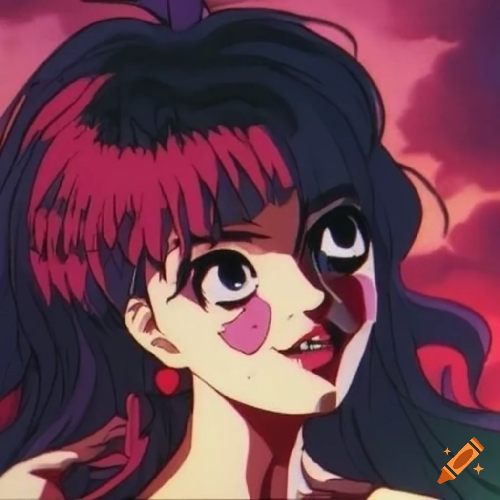 Morbid but beautiful 80s 90s style anime scenery on craiyon