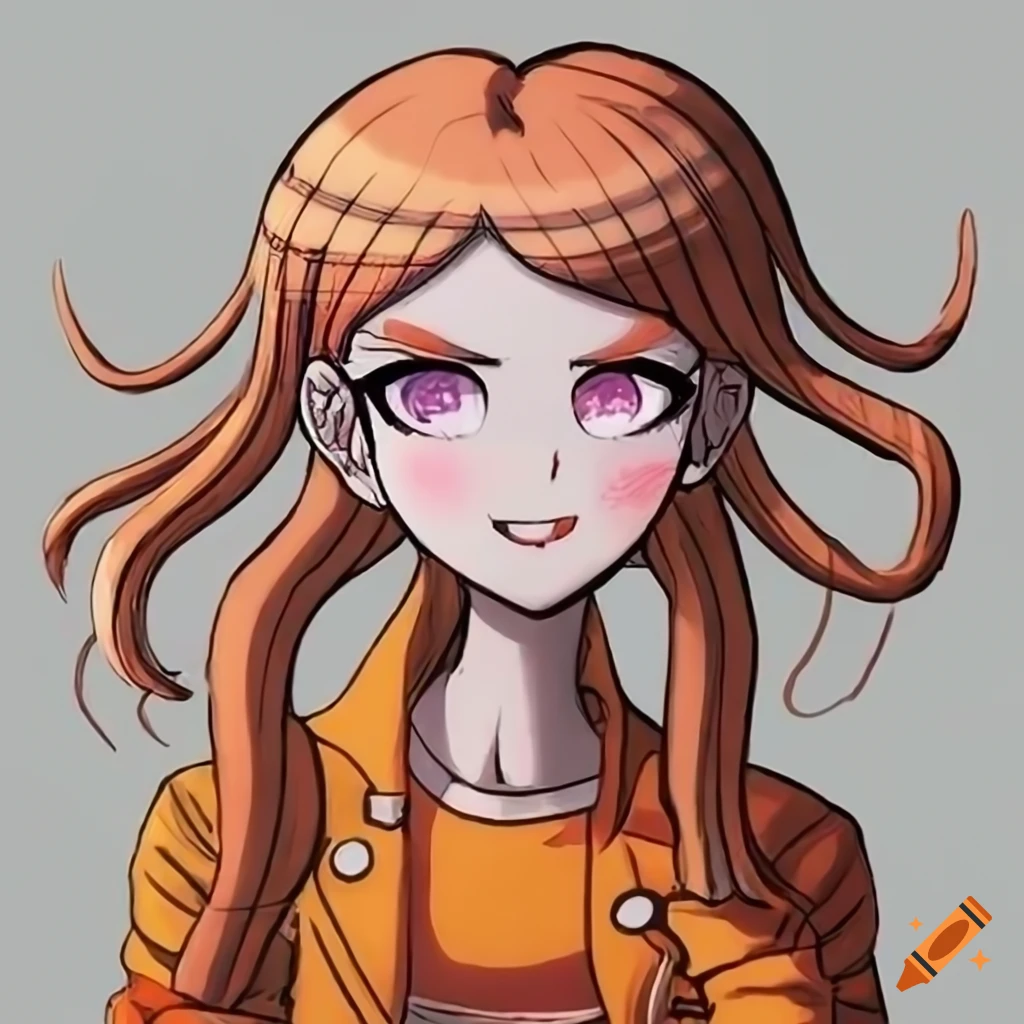 Character wearing orange clothes in danganronpa style on Craiyon