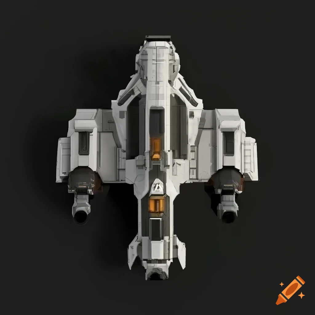Top-down view space ship in a dark sci-fi setting on Craiyon