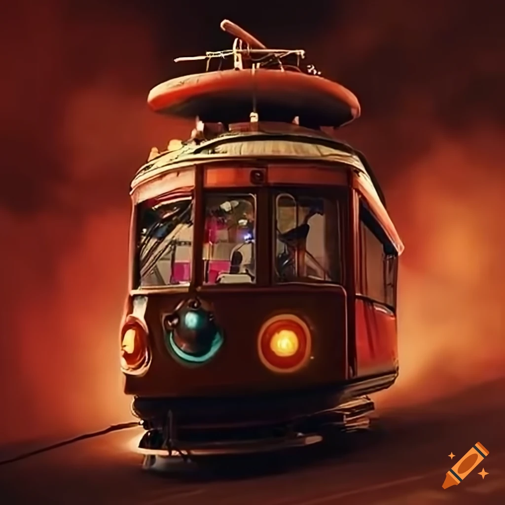 Tram with extreme sports enthusiasts