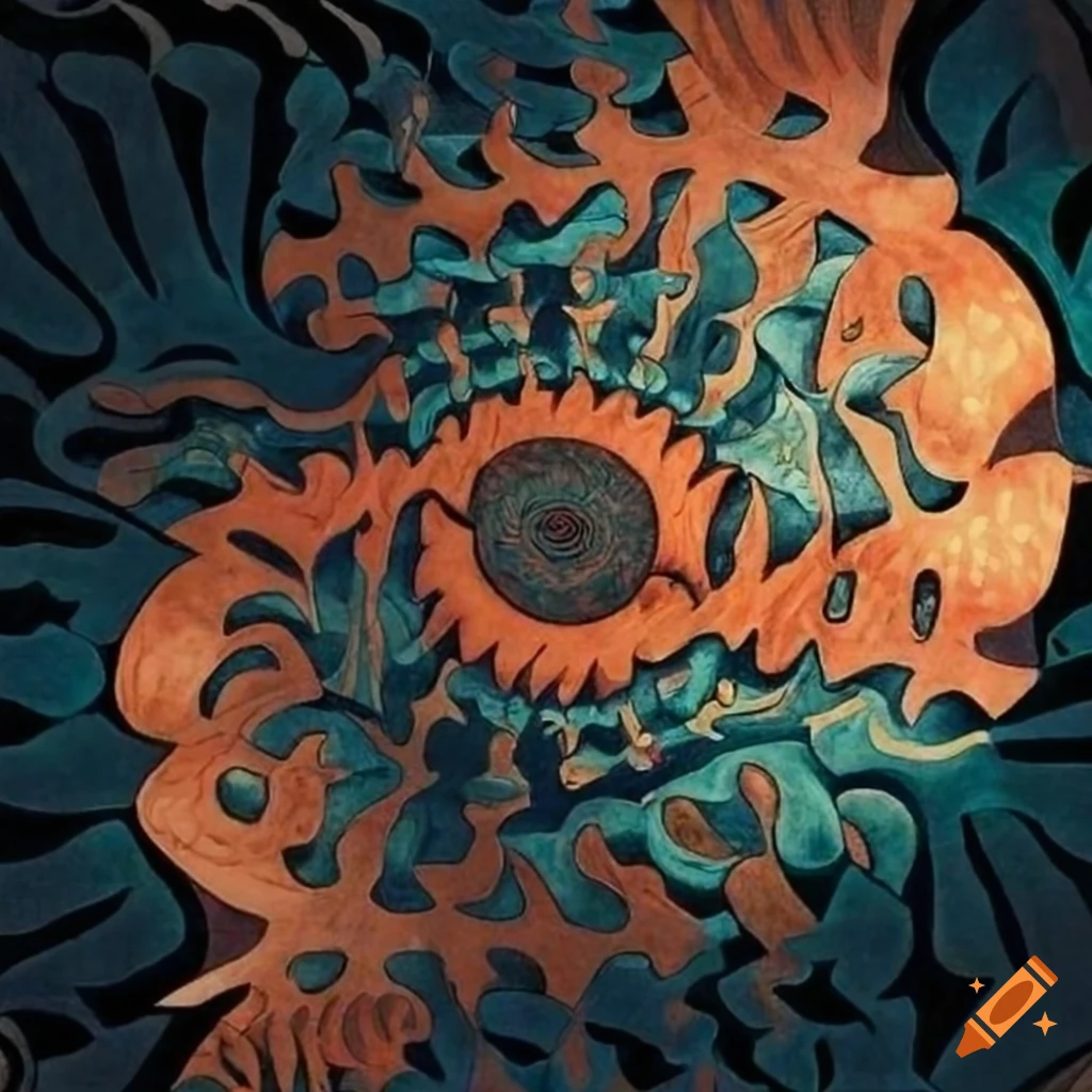 Mc escher fish and scale artwork on Craiyon