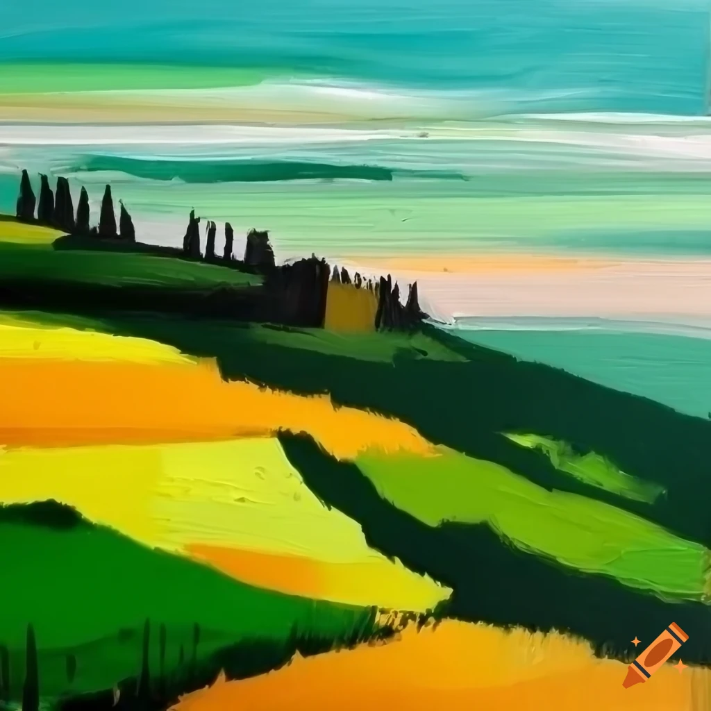 Hilly landscape in Tuscany portrayed in oil painting