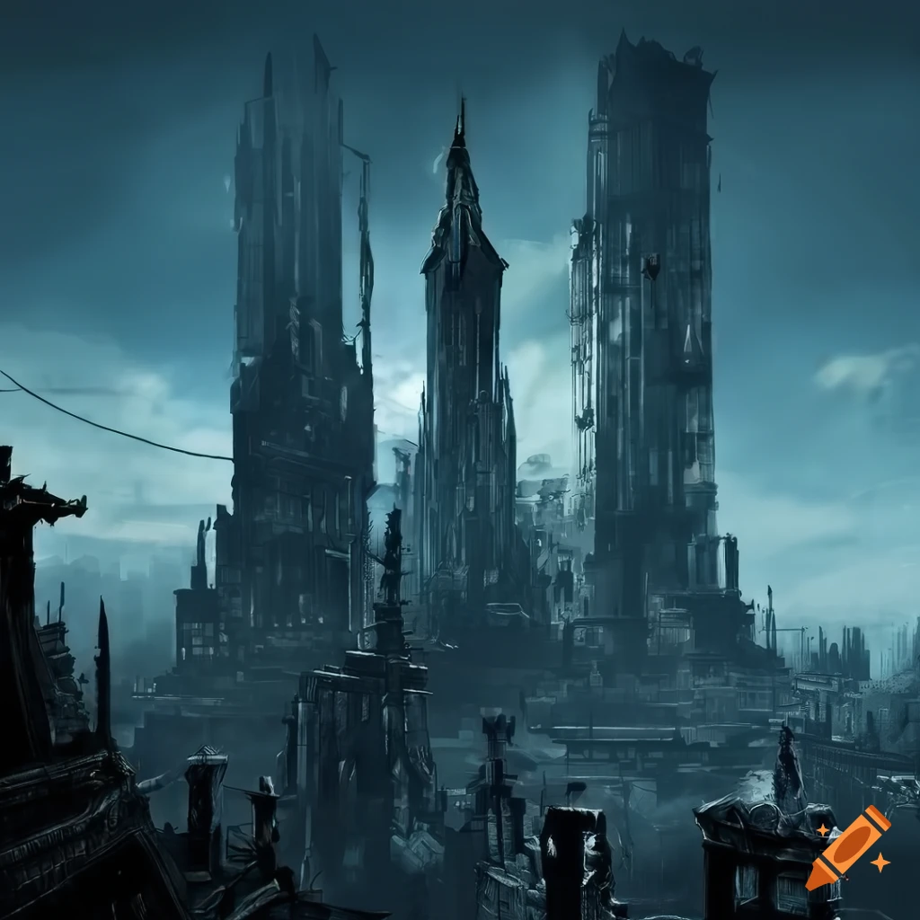 Overlooking industrial gothic futuristic cityscape on Craiyon