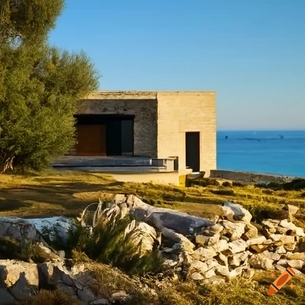 Contemporary-style house with sea views and olive trees