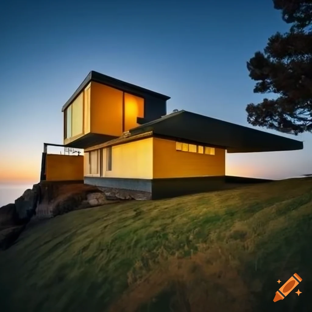 Modern Bauhaus home on a rocky hill by the seaside