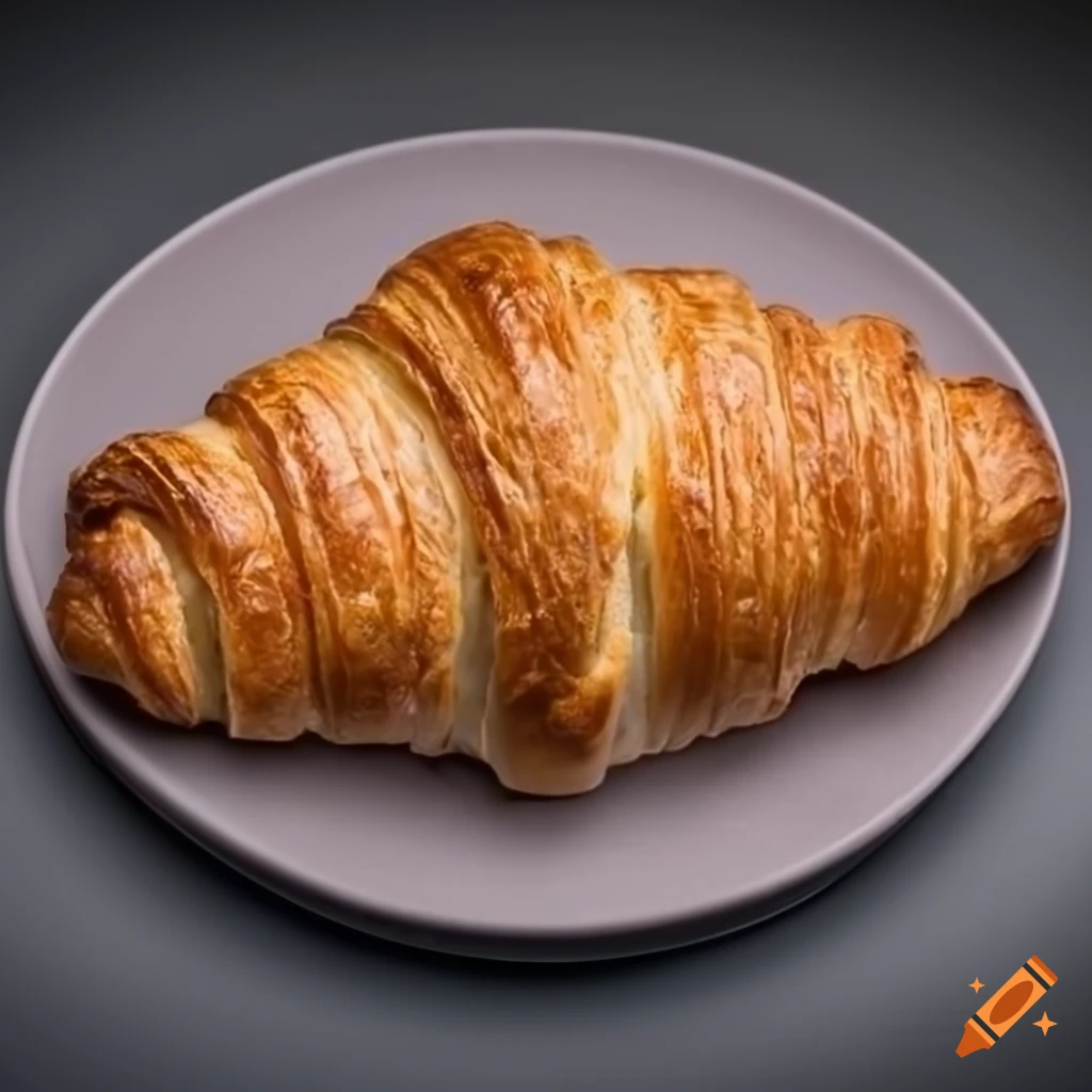 Croissant on #edc9af plate with #f1ddcf background