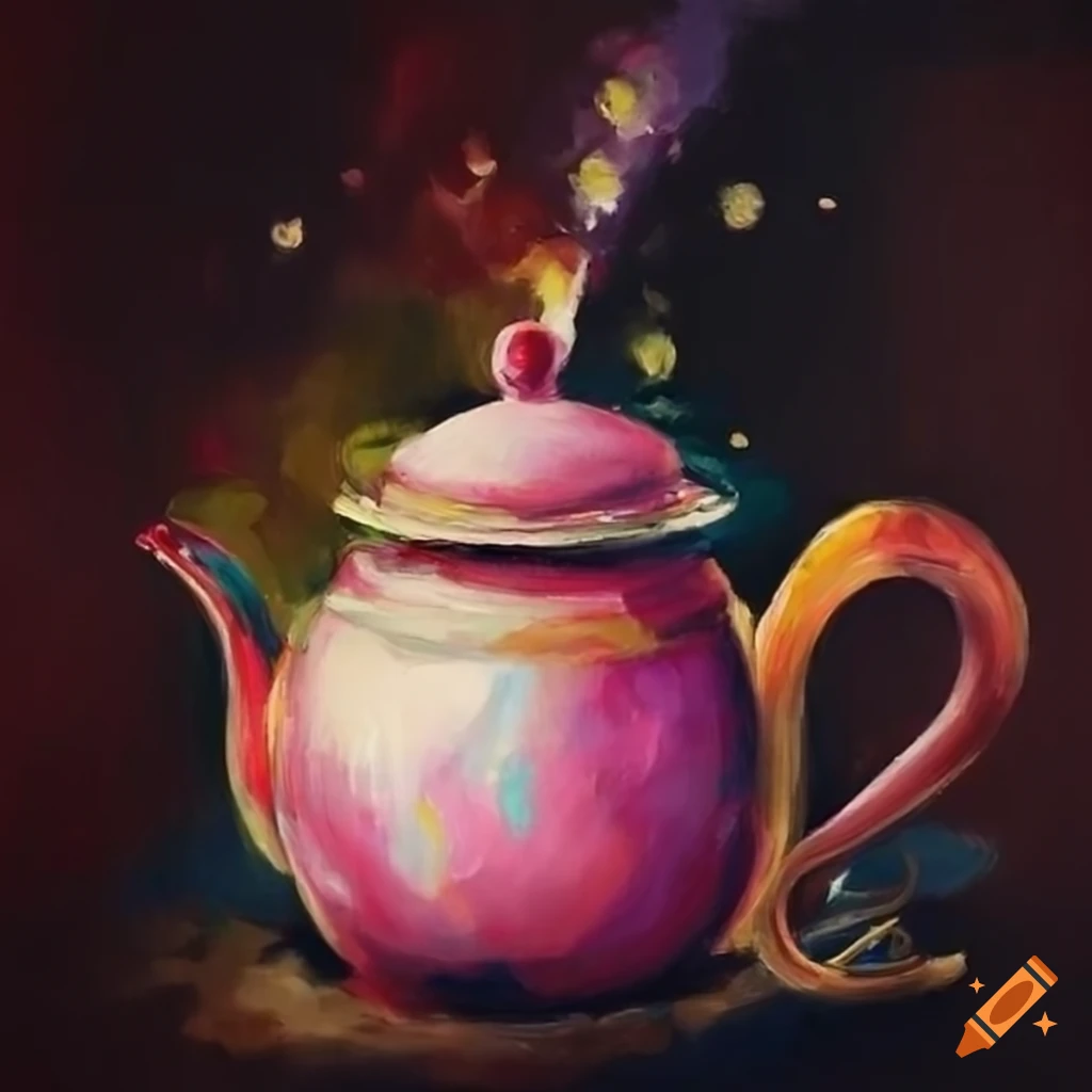 Magical teapot oil painting on Craiyon