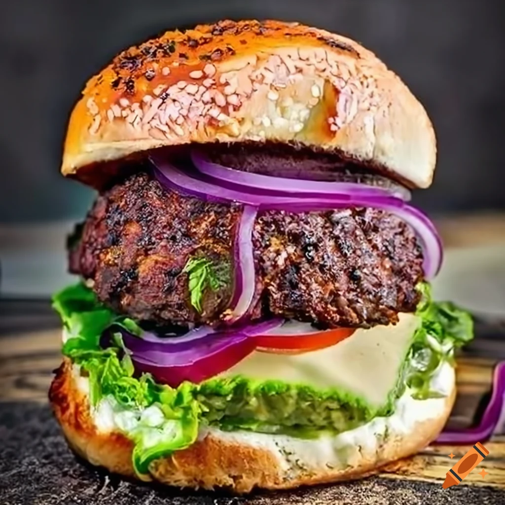 Cajunspiced beef burger with smoked gunda cheese, crispy bacon, and