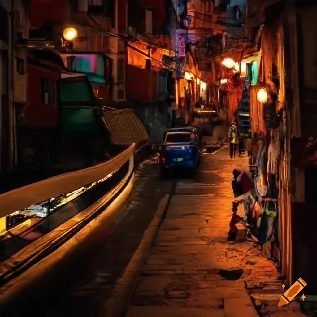 Vibrant scene of São Paulo with favela and electronic powerlines