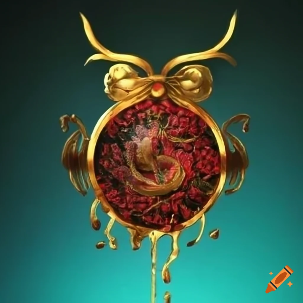 Écu doré avec une grappe de raisin rouge et une clé d