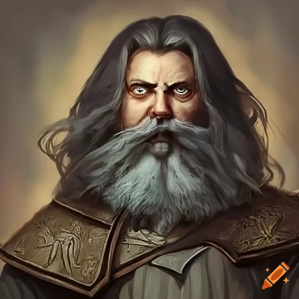 Grey bearded long-haired man casting spells in a fantasy setting