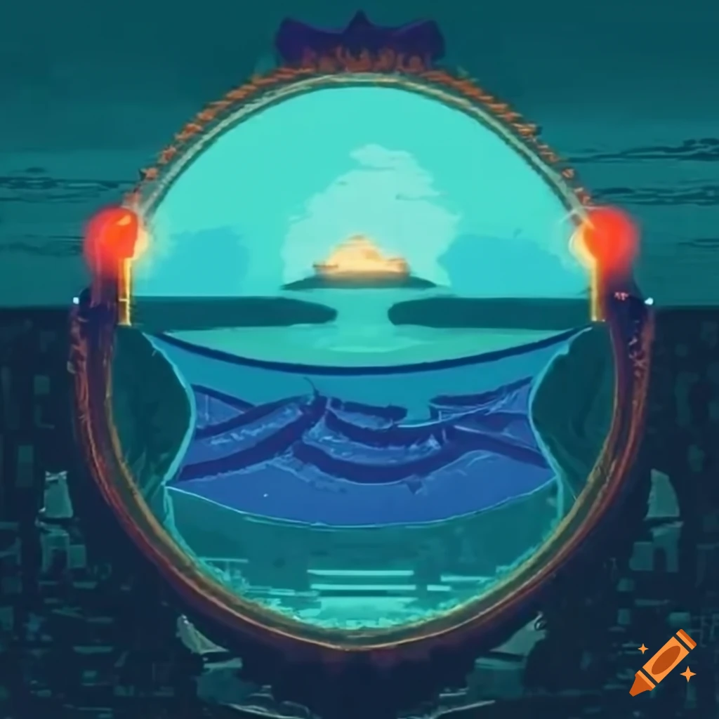 Landscape with waterfront in a dungeon synth ambiance