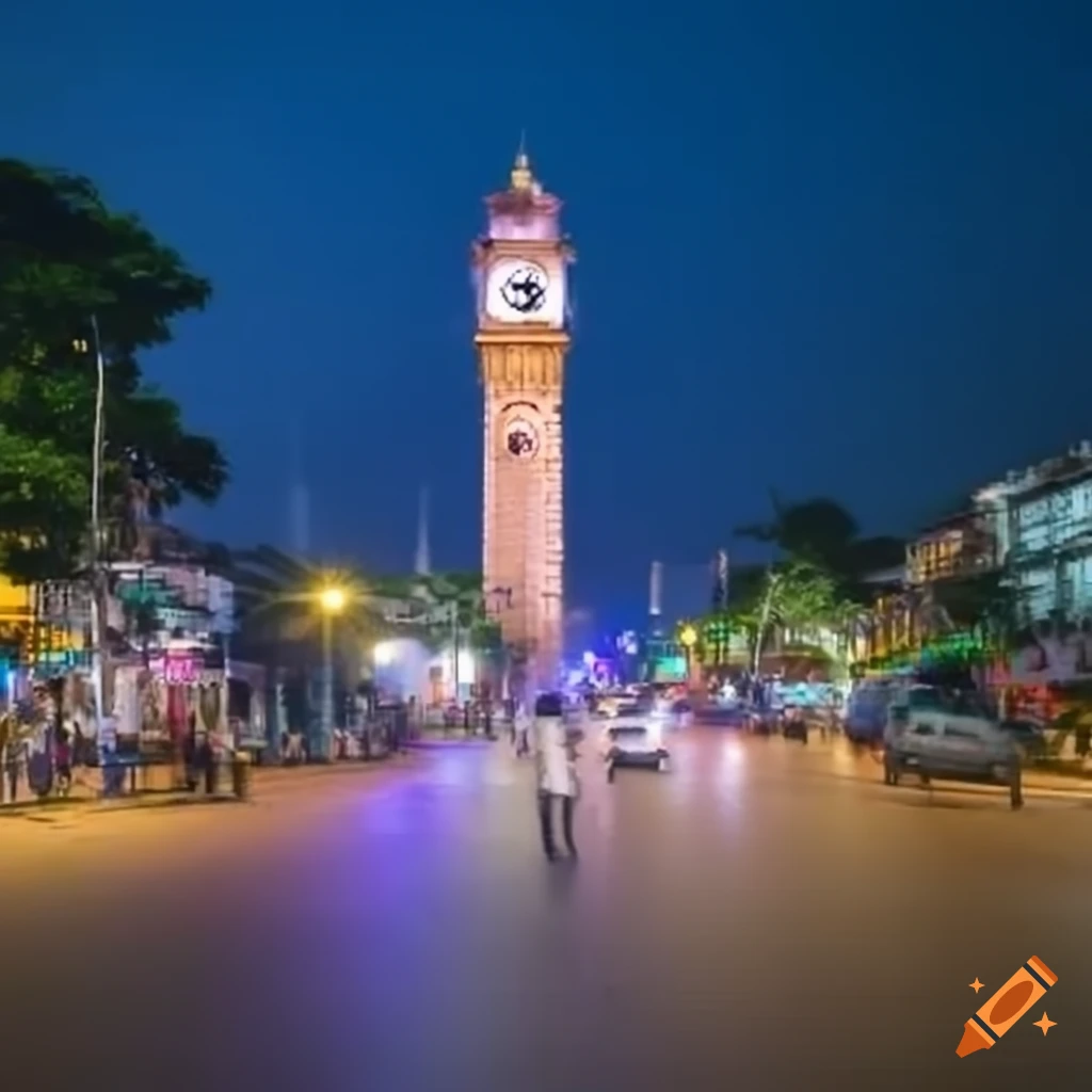 Anantapur city with clock tower and 4 roads junction on Craiyon