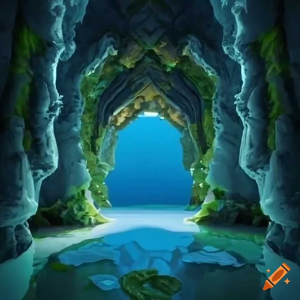 Prismatic stunning lighting in a forested island with a stone portal on ...
