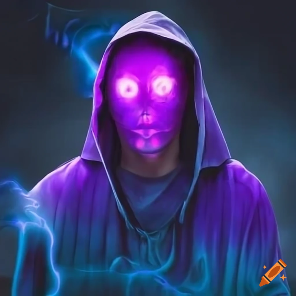 Male mage in purple robes surrounded by blue energy