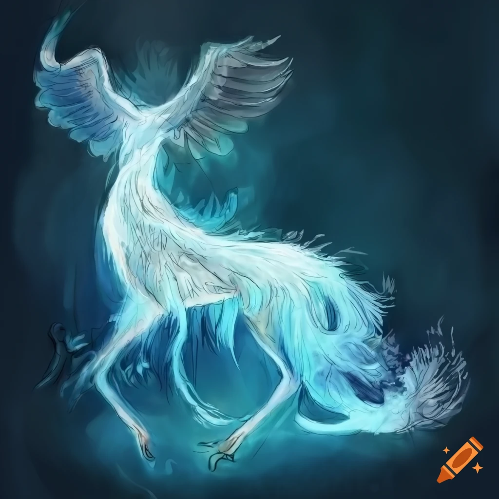 Drawing of a bird patronus charm in an illuminated hogwarts theme on ...