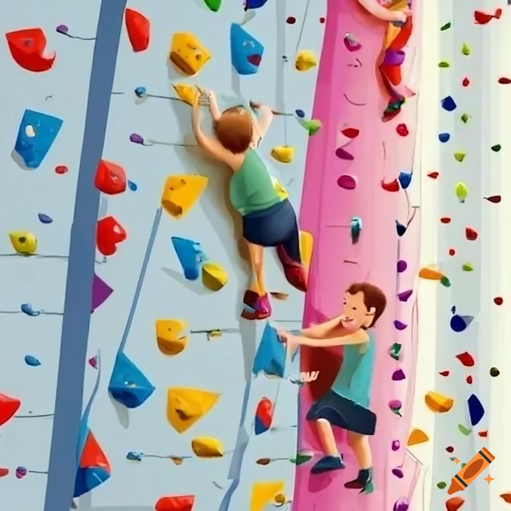 Kids and adults climbing on the same wall in a climbing gym