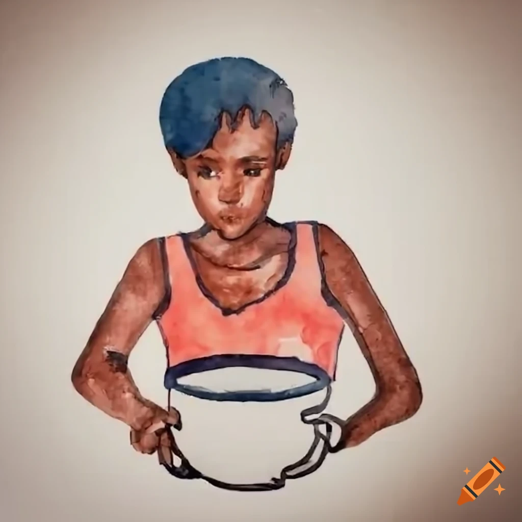 Short haired black woman looking at a bowl of soup