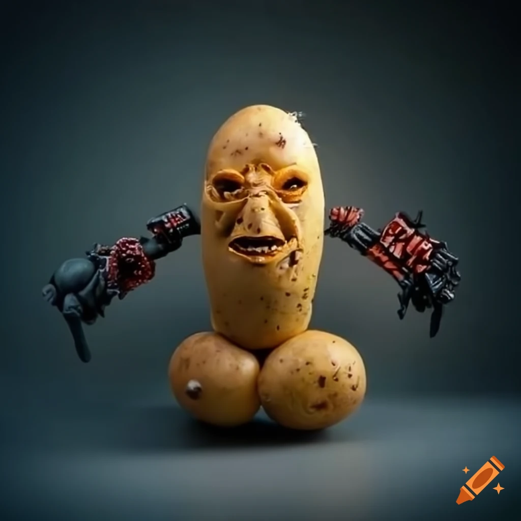 Creative warhammer figure made of potatoes on Craiyon