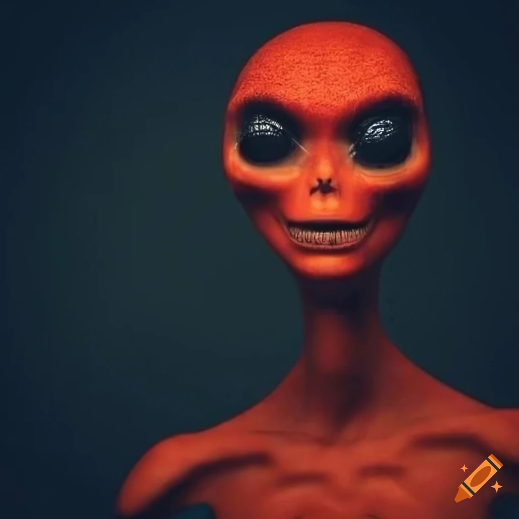 Portrait of an alien with coal-head in red, orange, and yellow