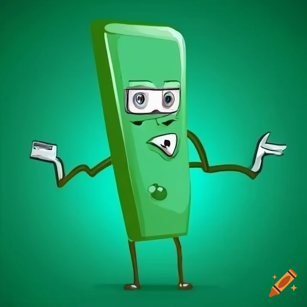 Cartoon green stapler standing upright