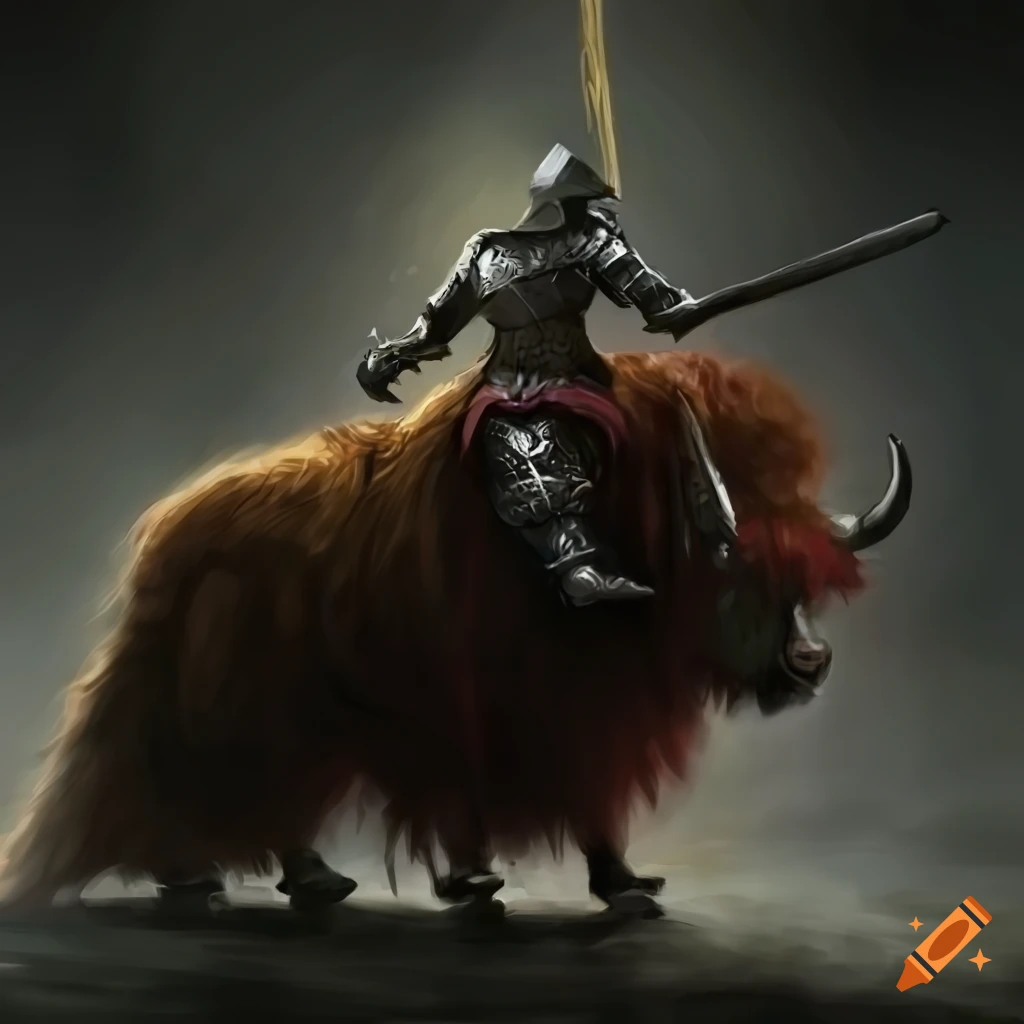 Knight riding a yak on Craiyon