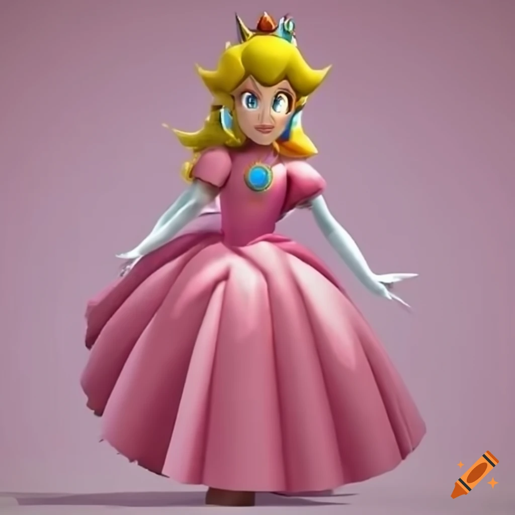 Princess peach and link posing in pink silk ballgowns on Craiyon