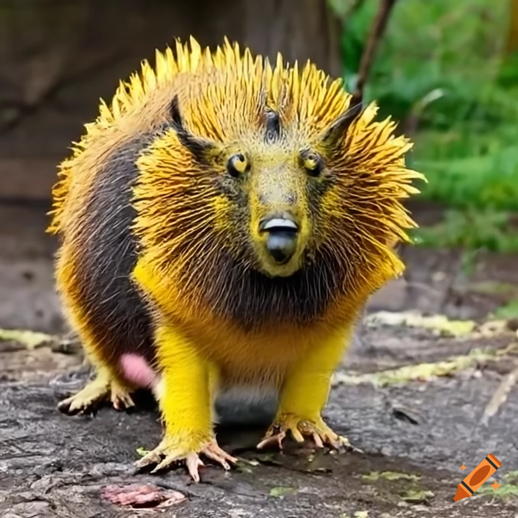 Black and yellow chimera creature combining a capybara and a bee