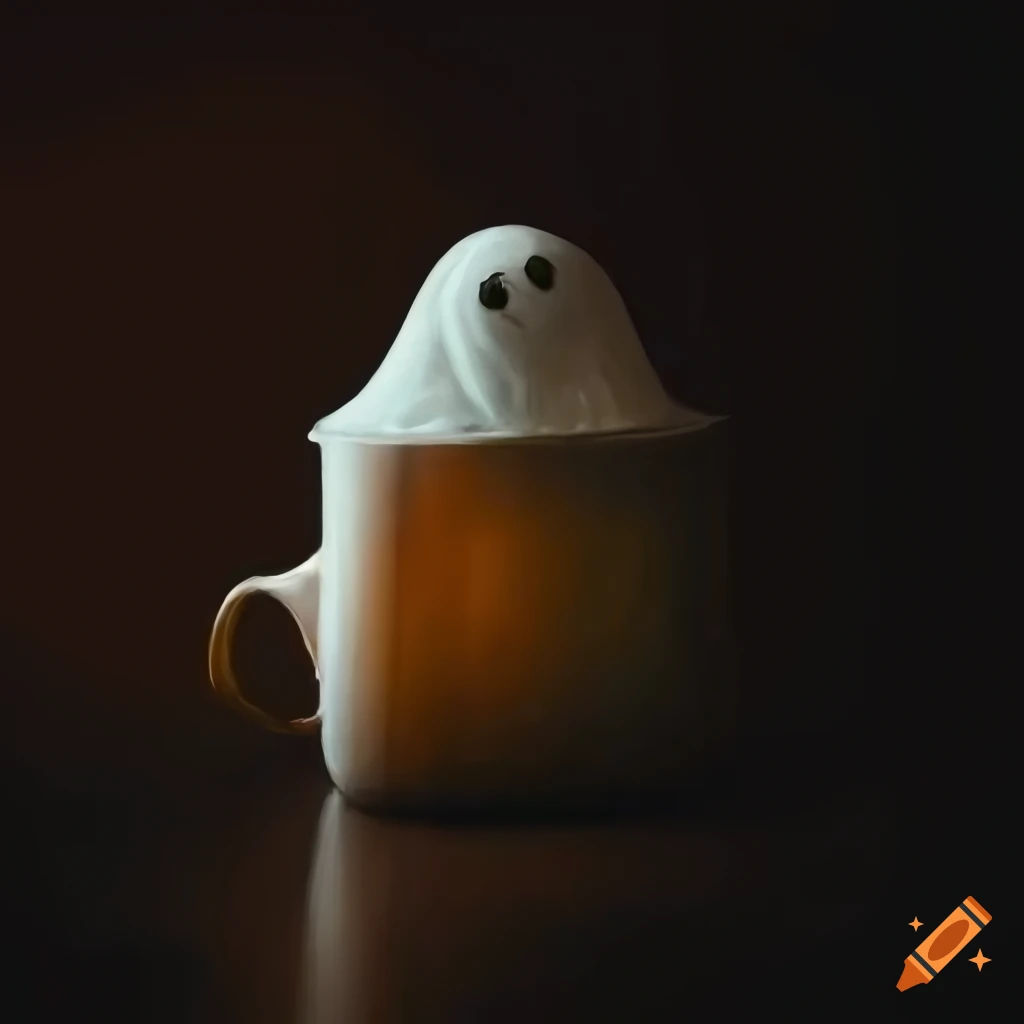 Ghost having tea in a comfortable house in an oil painting with highly ...