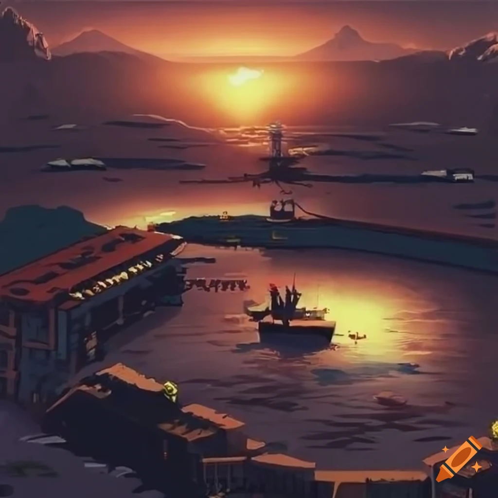 Landscape with waterfront in a dungeon synth ambiance