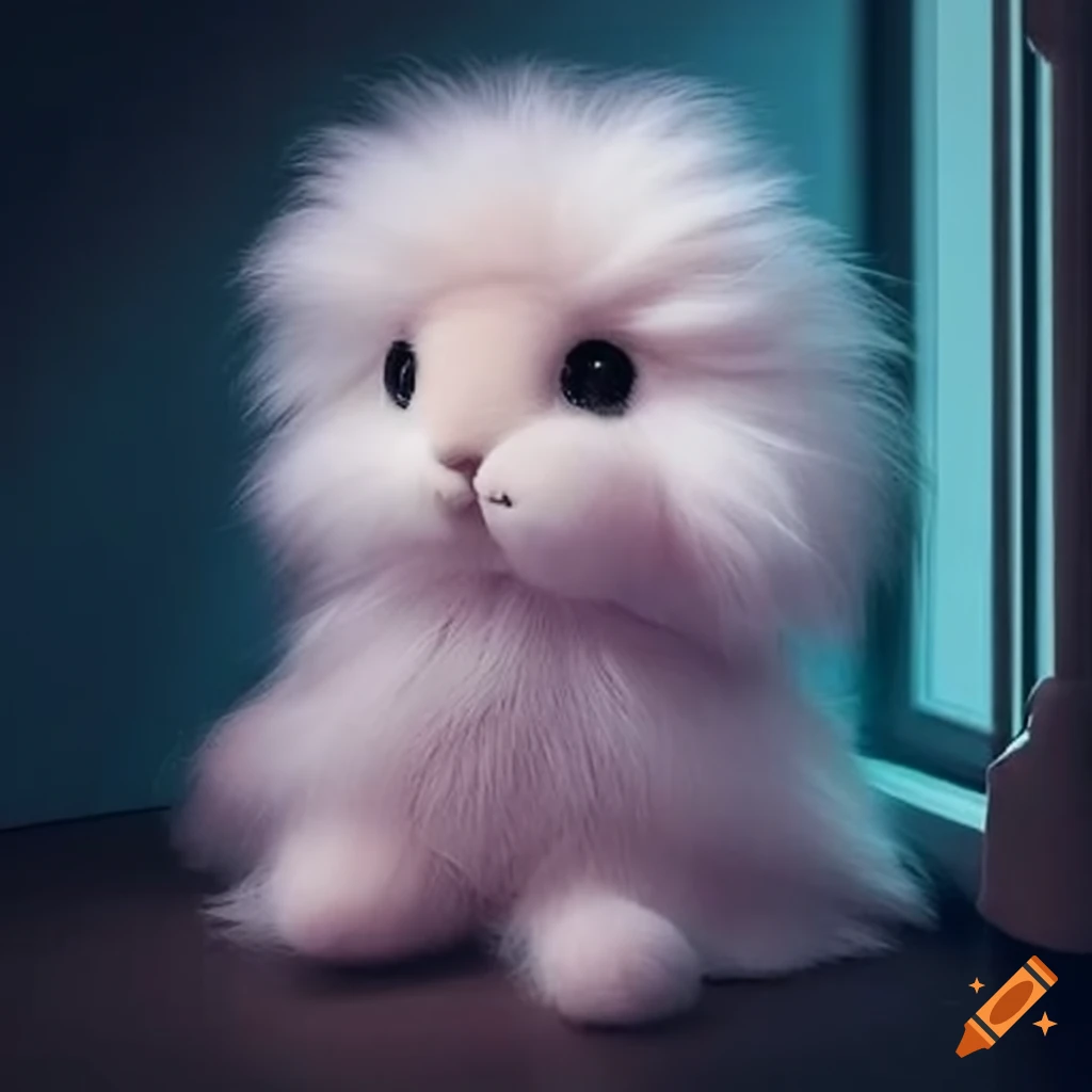 Angora plushie gazing out of a penthouse window