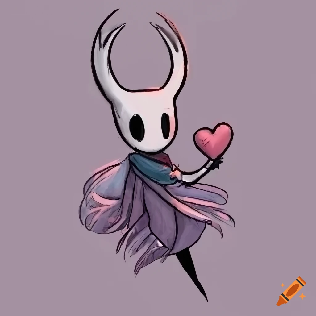 Hollow Knight character in Valentine's Day theme holding a heart