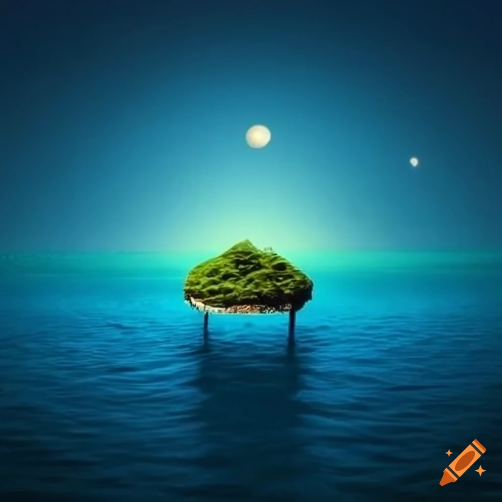 Floating island above an ocean on Craiyon