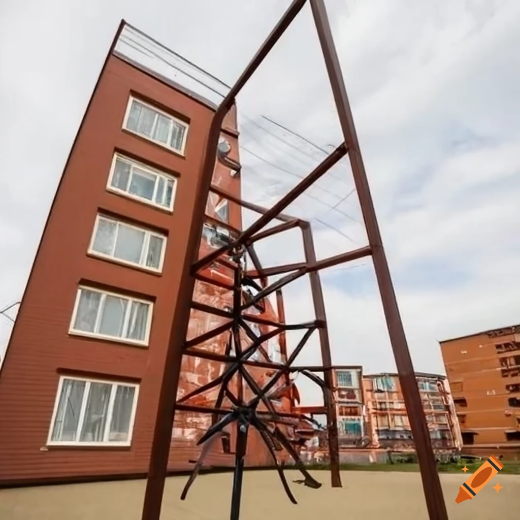 Spider-Man themed climbing frame with buildings in the background