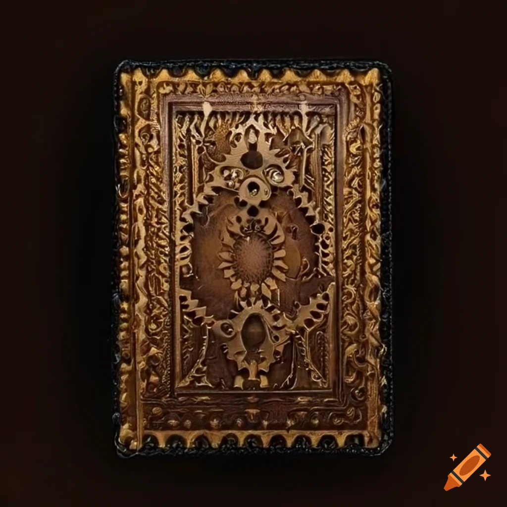 Intricate leather texture with gold inlay in steampunk style