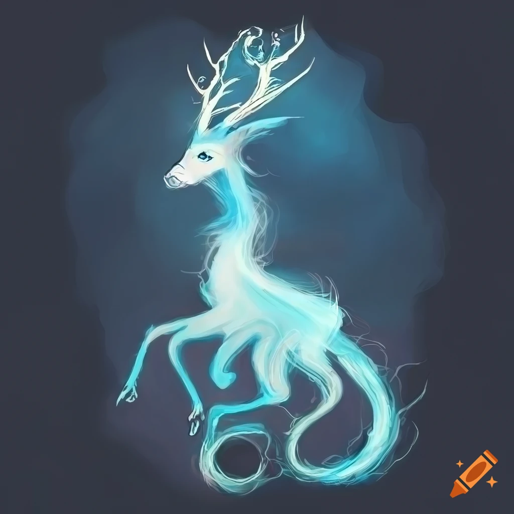 Illustration of a patronus charm in hogwarts theme on Craiyon